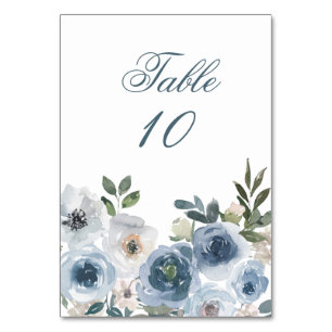 Blue Floral Elégant Mariage Numéro de table Cartes