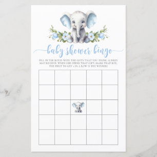 Blue Floral Elephant Baby Bingo Douche Jeu