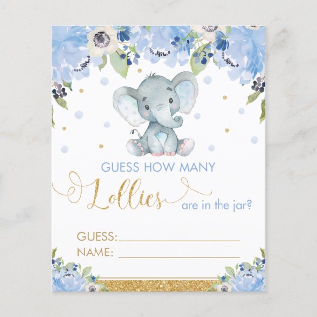 Blue Floral Elephant Devine Combien De Lollies Jeu (Devant)