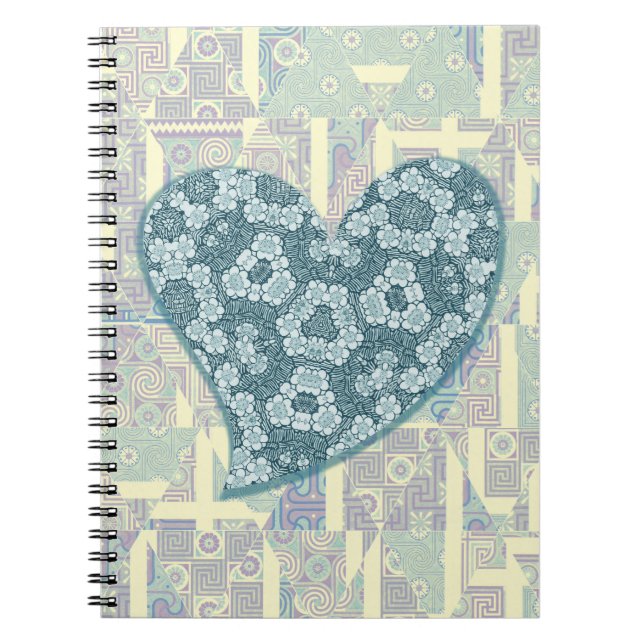 Blue Floral Fun Heart Vintage Style Journal (Devant)