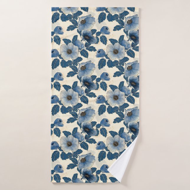 Blue Floral Gold Parties scintillant japonais Ukiy (Serviette de bain)