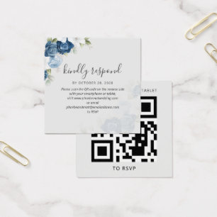 Blue Floral Greenery QR Code Mariage Carte RSVP