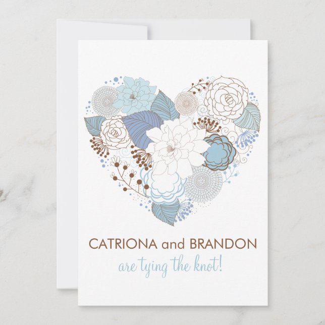 Blue Floral Heart Winter Wedding Invitation (Devant)