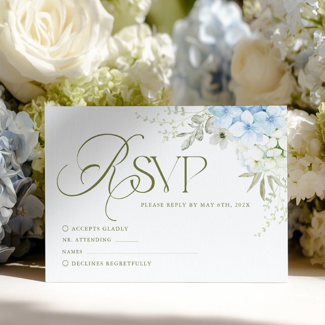 Blue Floral Hydrangea Wedding RSVP Card (Créateur téléchargé)