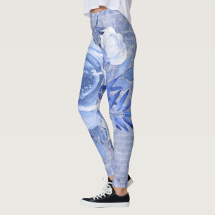 Blue Floral Imprimer Leggings Fleur femme Design