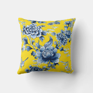 Blue Floral Luxe Imprimer sur oreiller jaune