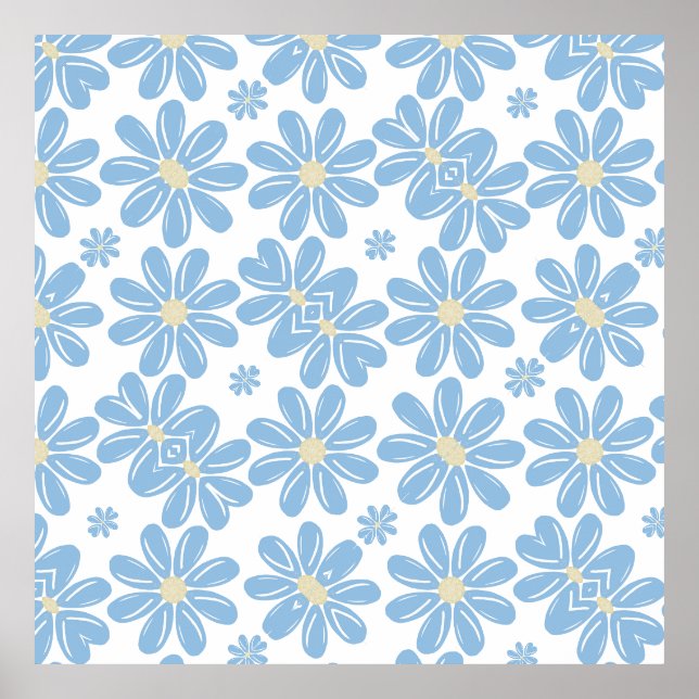 Blue Floral Pattern - Poster (Devant)