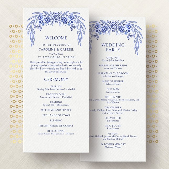 Blue Floral Programme de mariage français (Créateur téléchargé)