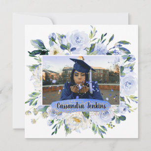 Blue Floral Rose Faire-part de la fête de graduati