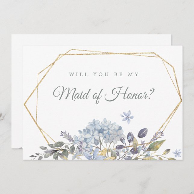 Blue Floral Serez-vous ma carte de femme d'honneur (Devant / Derrière)