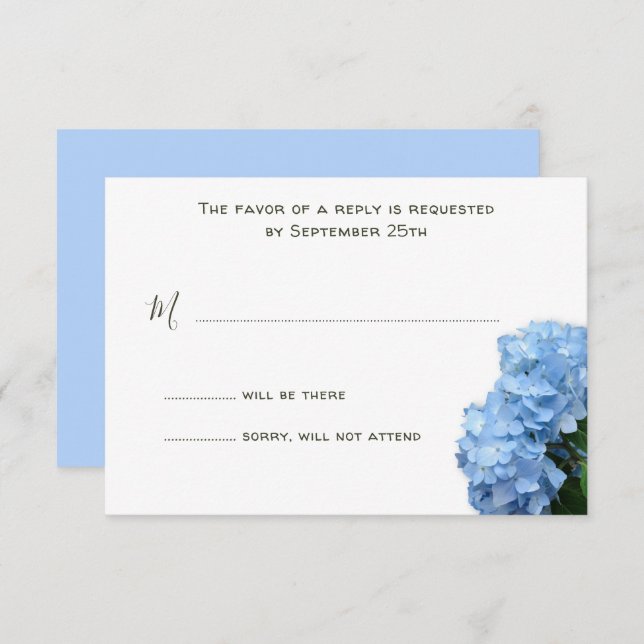 Blue Floral Simple RSVP Hydrangea White Réponse (Devant / Derrière)