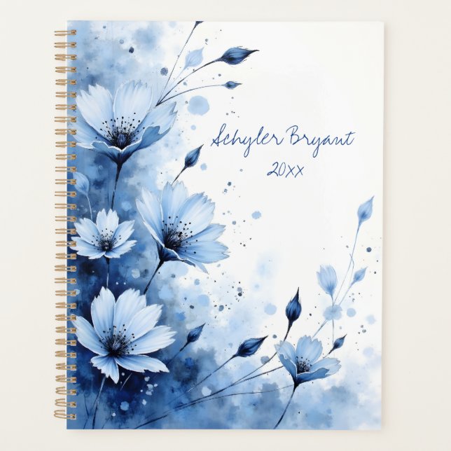 Blue Floral Spiral-bound Abstract Flower Botanical (Devant)