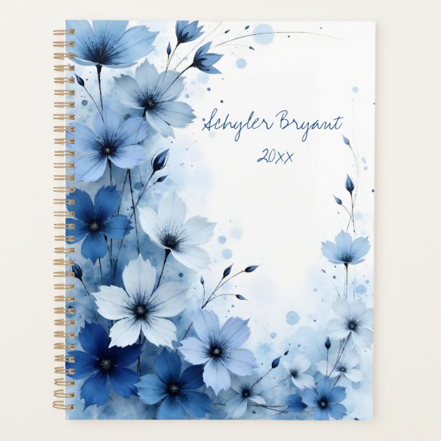 Blue Floral Spiral-bound Abstract Summer Botanical (Devant)