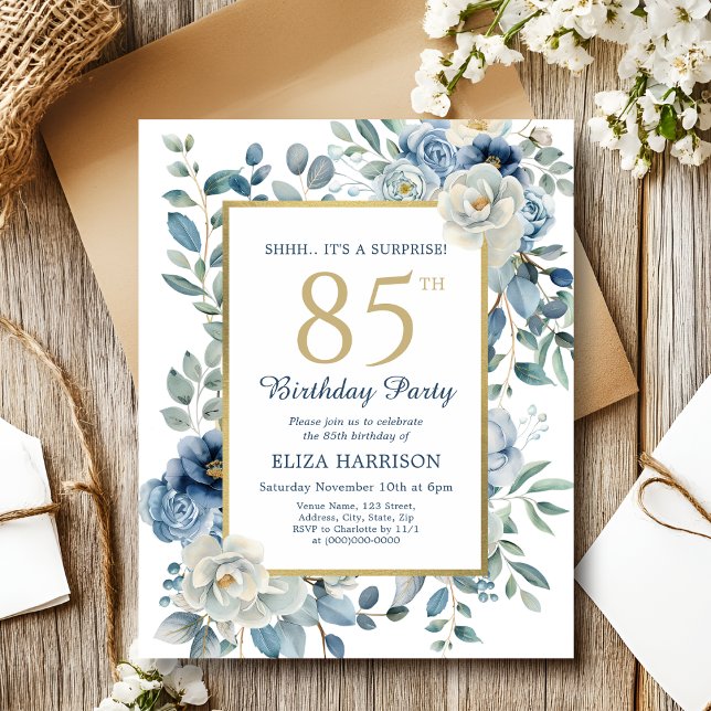 Blue Floral Surprise 85e Invitation budgétaire (Créateur téléchargé)