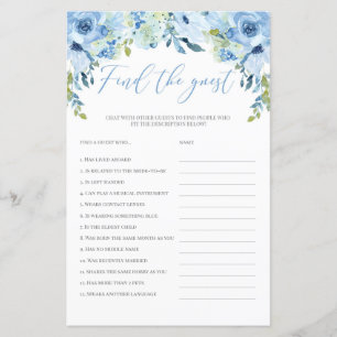 Blue floral trouver l'invité nuptiale douche jeu b