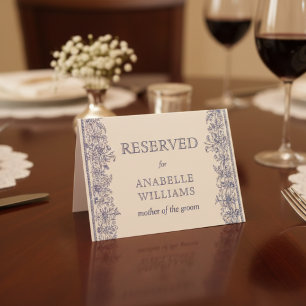Blue floral vintage mariage réservé carte place