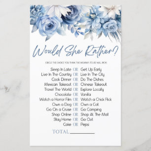 Blue Floral Voudrait-Elle Plutôt Baby shower Jeu