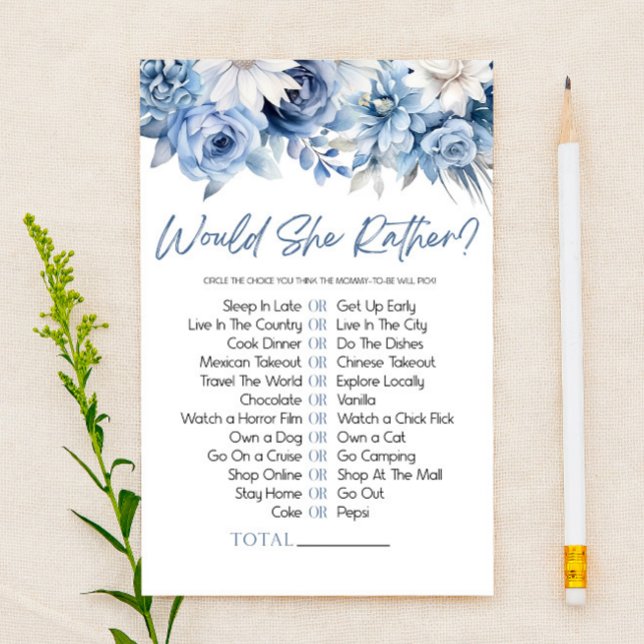 Blue Floral Voudrait-Elle Plutôt Baby shower Jeu (Créateur téléchargé)