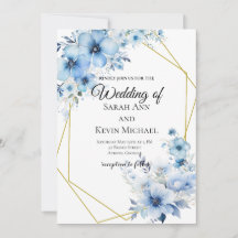 Blue Floral Wedding Invitation