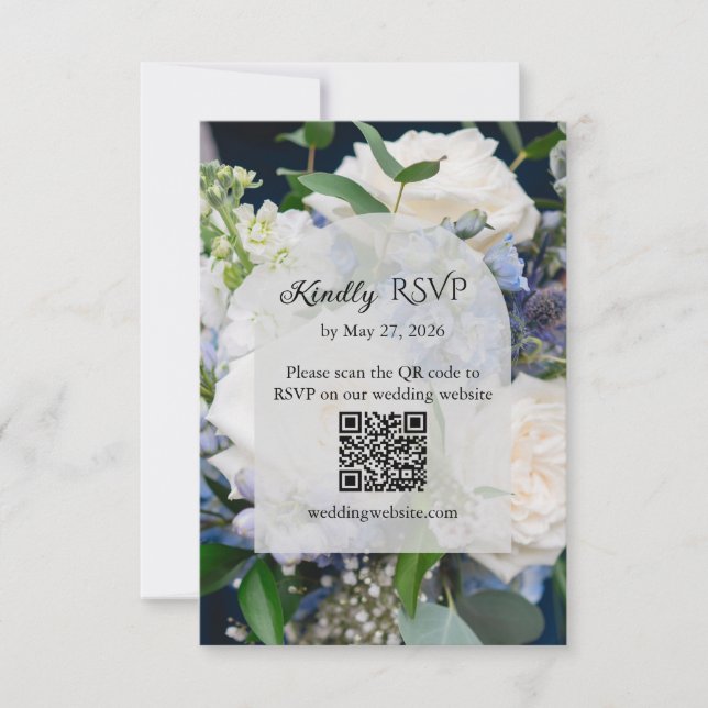 Blue Floral Wedding RSVP Card (Devant)