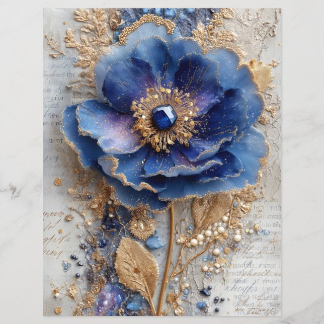 Blue Flower Junk Journal Scrapbook Paper (Devant)