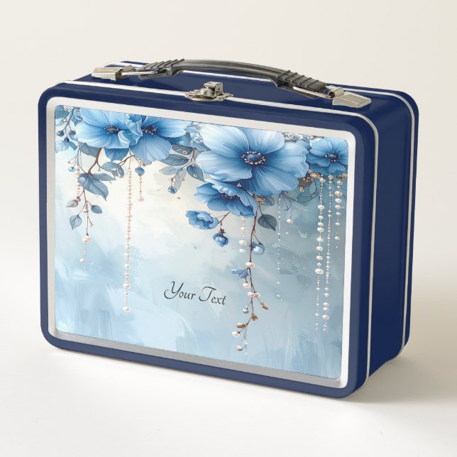 Blue Flowers and Pearls Lunch box (Devant)
