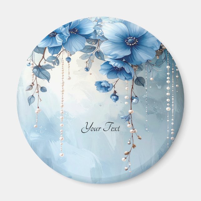 Blue Flowers and Pearls Magnet (Devant)