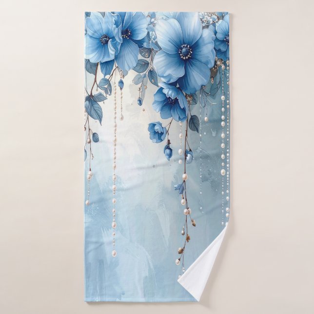 Blue Flowers and Pearls Towel Set (Serviette de bain)