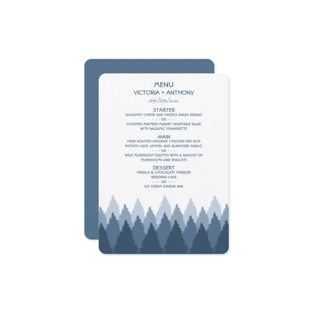Blue Forest Range Woodland Menu Mariage (Devant/Arrière en situation)