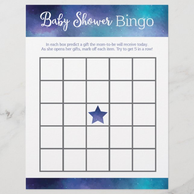 Blue Galaxy Baby shower Bingo Jeu (Devant)