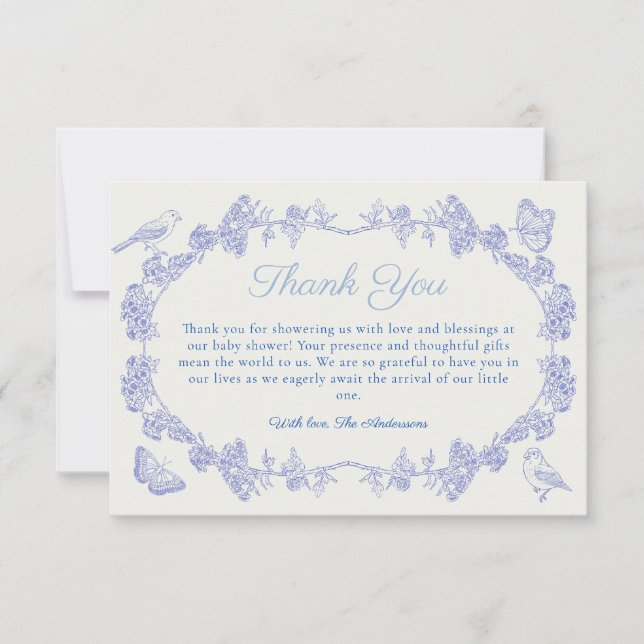 Blue Garden Chinoiserie Baby shower Carte de remer (Devant)