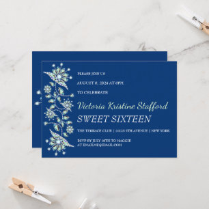 Blue Gems Floral Party Invitation