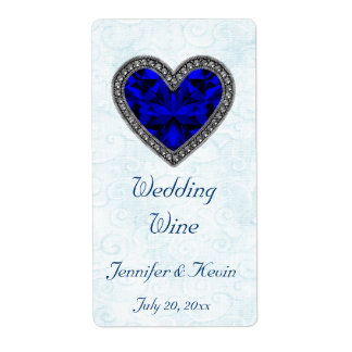 Blue Gemstone Heart Mariage Mini Étiquette de vin
