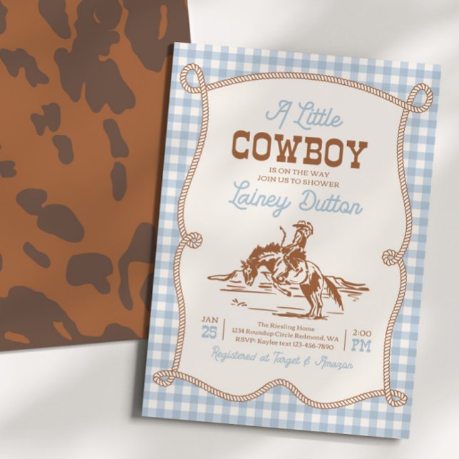 Blue Gingham Western Baby Shower Invitation (Créateur téléchargé)