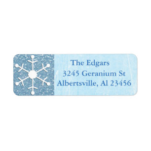Blue Glittery Snowflake Adresse Retour Étiquette