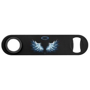 Blue Glowing Angel Wings on black background