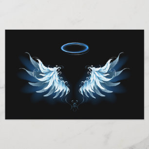 Blue Glowing Angel Wings on black background
