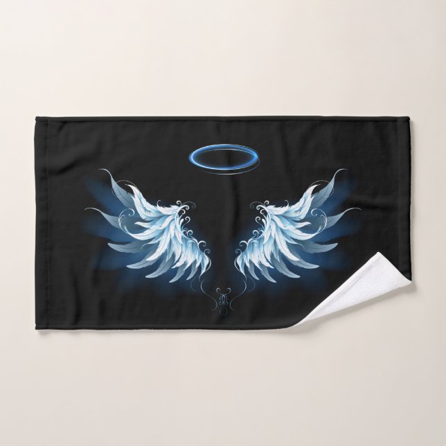 Blue Glowing Angel Wings on black background (Serviette à main)