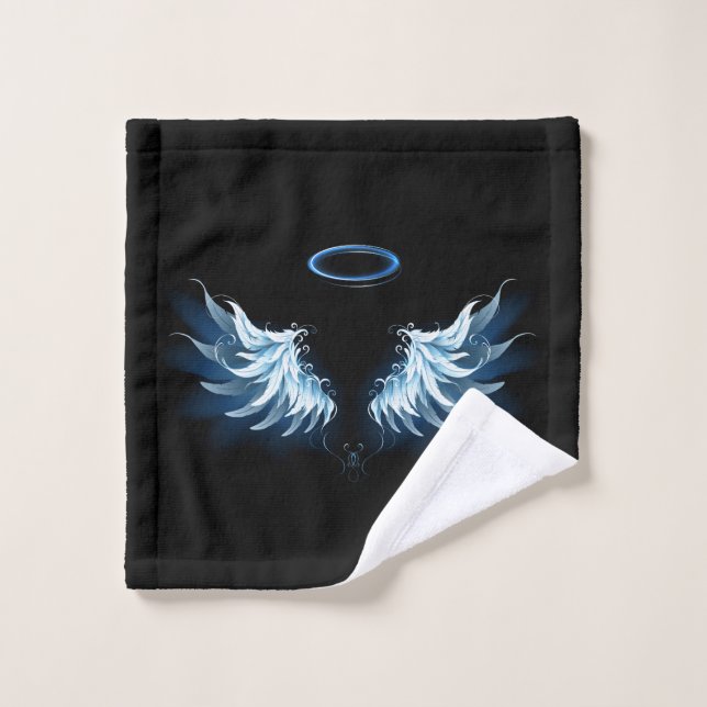 Blue Glowing Angel Wings on black background (Gant de toilette)