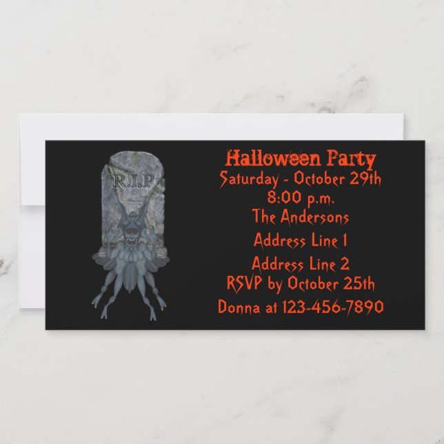 Blue Goblin Tombstone Halloween Invitation de la f (Devant)
