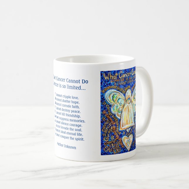 Blue Gold Angel Cancer ne peut pas Poem Café Mugs (Devant droit)