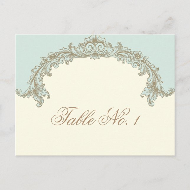 Blue Gold Cream Vintage Frame Numéro de table (Devant)