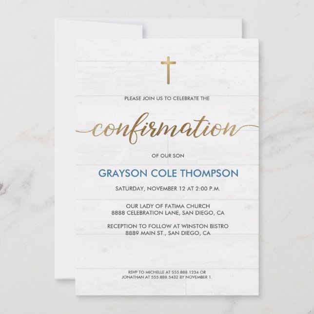 Blue Gold cross Personnalisable Boy Confirmation (Devant)