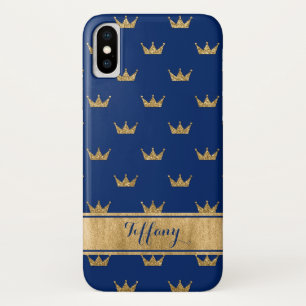 Blue, Gold Crowns Coque-Mate iPhone X Coque