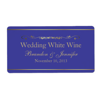 Blue & Gold Custom Wedding Mini Vins Étiquettes