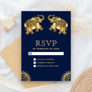Blue Gold Elephants ethniques Indian RSVP