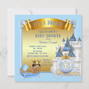 Blue Gold Ethnic Prince Baby Shower Invitations