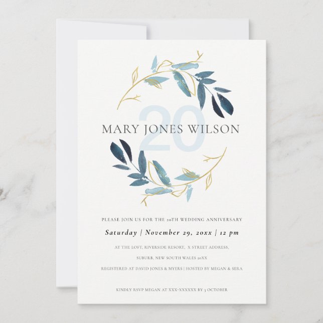 BLUE GOLD FAUNA WREATH TOUTE ANNÉE CARTE ANNIVERSA (Devant)