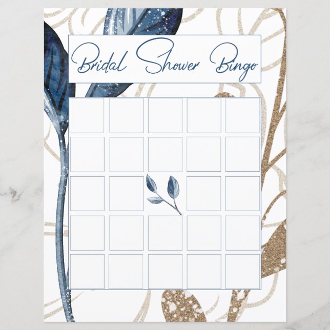 Blue Gold Floral moderne Élégant Bingo nuptiale (Devant)