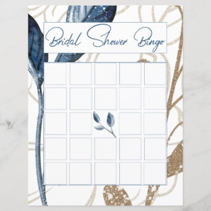 Blue Gold Floral moderne Élégant Bingo nuptiale